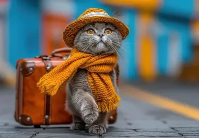 Charming Feline Explorer: A Cat's Stylish Adventure