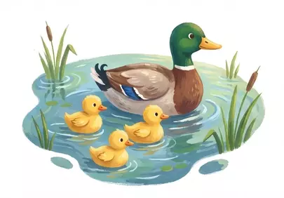 Charming Mallard Family: Adorable Ducklings Swim with Mother Duck
