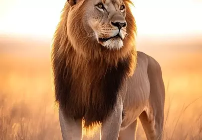 Majestic Lion Bathed in Golden Sunset Glory