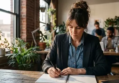 Focused Architect: Woman Drawing Designs in a Modern Office