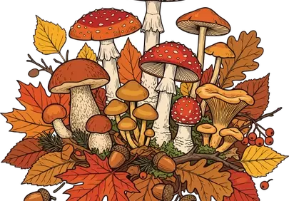 Vibrant Autumn Fungi: Woodland Watercolor Delights