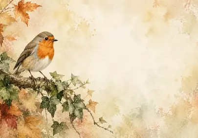 Enchanting Autumn Robin: Watercolor Woodland Serenity
