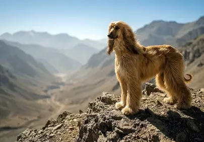 Regal Afghan Hound Overlooking Majestic Mountains