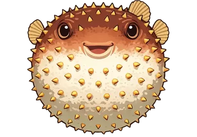 Charming Inflated Pufferfish: Adorable Marine Life Illustration