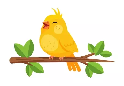 Charming Yellow Bird Perched on Branch Illustration
