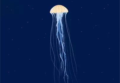 Mesmerizing Luminous Jellyfish: Deep Ocean Blue Minimalist Wallpaper
