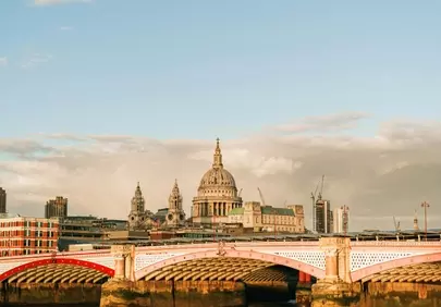 Iconic London Vista: St. Paul's & Millennium Bridge at Sunset