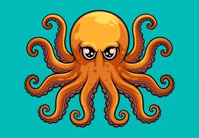 Vibrant Cartoon Octopus: Playful Deep-Sea Depiction