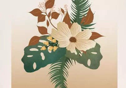 Stunning Botanical Boho Illustration: Tropical Elegance with Pastel Tones