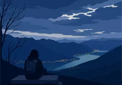 Enchanting Twilight: Solitary Reflection by the Mountain Lake