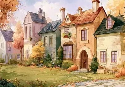 Charming Autumn Village: Picturesque European Houses & Cozy Streets