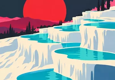 Vibrant Pamukkale Sunset: Turquoise Terraces Glow