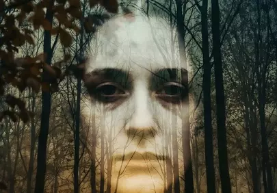 Haunting Forest Face: Ethereal Mystery in Autumn Woods