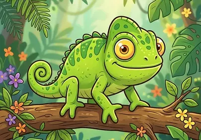 Vibrant Cartoon Chameleon: A Jungle Adventure