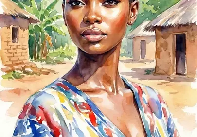 Captivating Watercolor: African Beauty in a Vibrant Village Scene