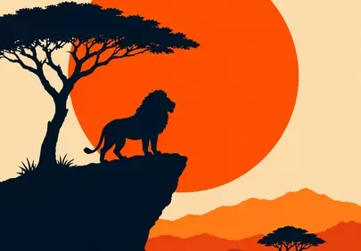 Majestic Lion Silhouette: African Sunset Safari Adventure