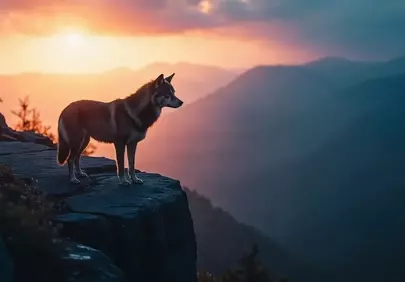 Majestic Wolf Overlooking Sunset Mountains