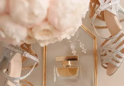 Elegant Bridal Essentials: Perfume, Shoes, and Floral Luxury