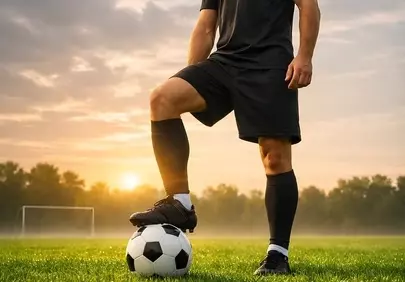Golden Hour Glory: Soccer Player's Sunset Stand