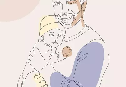 Minimalist Boho Line Art: Father and Child Affection