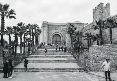 Timeless Elegance: Ancient Moroccan Kasbah Steps and Palm Trees