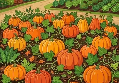 Vibrant Autumn Harvest: A Picturesque Pumpkin Patch Illustration