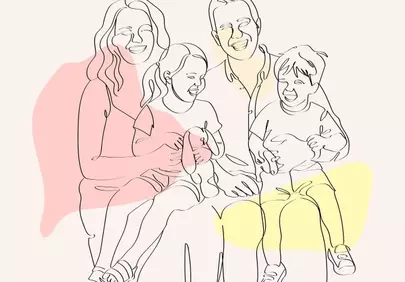 Joyful Family Portrait: Modern Line Art Background