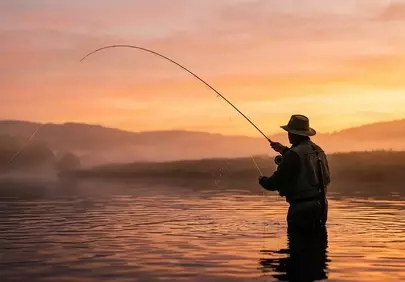Serene Golden Hour: Fly Fishing at Dawn