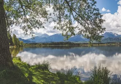 Serene Alpine Reflection: Bavarian Lake and Majestic Mountains