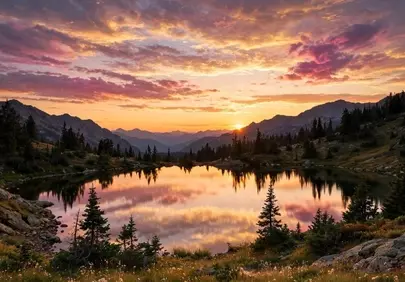 Breathtaking Autumn Sunset Over Serene Mountain Lake