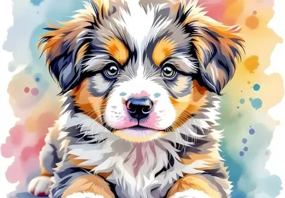 Charming Watercolor Puppy Portrait: Adorable Pet Art