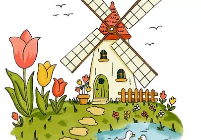 Charming Spring Mill: A Whimsical Holland Landscape