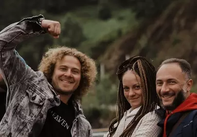 Vibrant Crew: Joyful Friends Pose Outdoors