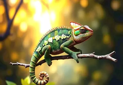 Vibrant Chameleon: Master of Camouflage in Golden Sunlight