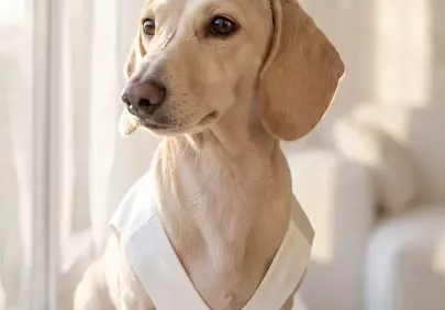 Elegant Dachshund in White Vest Bathed in Golden Sunset Light