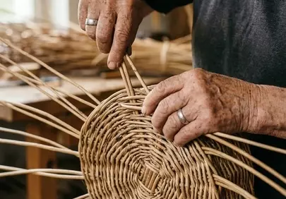 Timeless Craft: Hands Weaving a Willow Basket