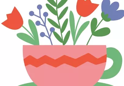 Vibrant Floral Mug: A Playful Still Life Illustration