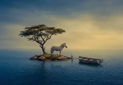 Surreal Zebra Island: A Dreamlike Ocean Escape