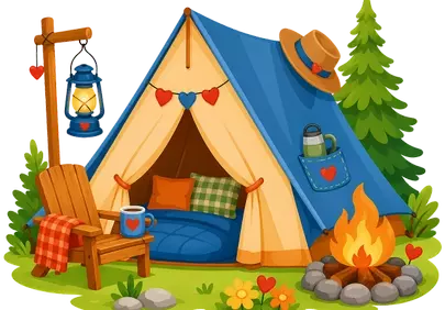 Charming Forest Campsite Illustration: Cozy Retreat Under the Stars