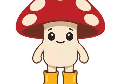 Charming Fly Agaric: Adorable Cartoon Mushroom Character with Yellow Boots