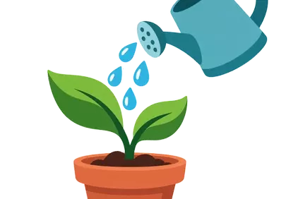 Vibrant Growth: Watering a Young Plant Illustration