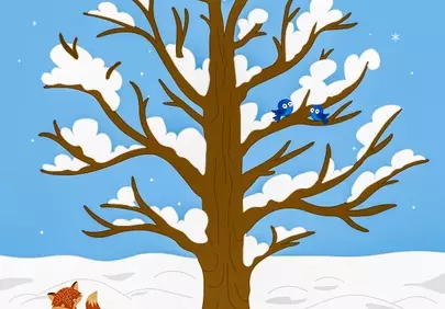 Charming Winter Wonderland: Fox and Birds in Snowy Forest