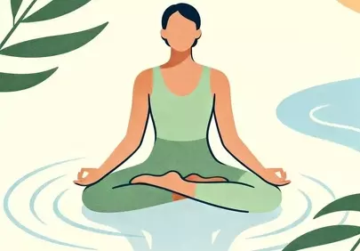 Serene Meditation: Woman in Lotus Pose Amidst Nature's Calm
