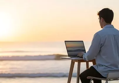 Stunning Sunset Remote Work: Digital Nomad Beach Office