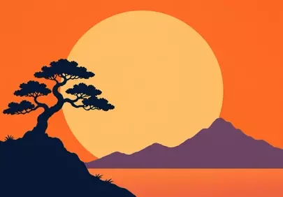 Serene Sunset Silhouette: Minimalist Nature's Embrace