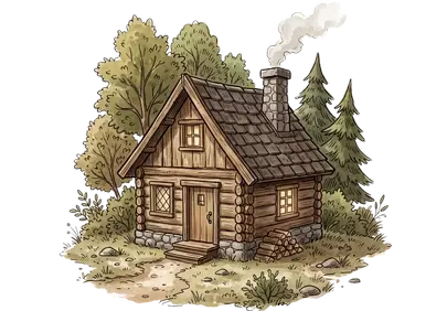 Charming Woodland Log Cabin: Cozy Nature Escape Illustration