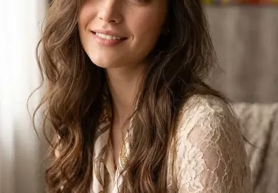 Radiant Young Woman in Lace Blouse: Natural Light Portrait