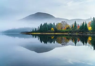 Enchanting Autumn Fog: Lake Reflection at Tremblant National Park