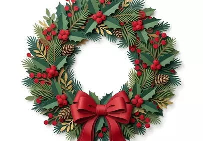 Exquisite Paper Art Christmas Wreath with Vibrant Berries
