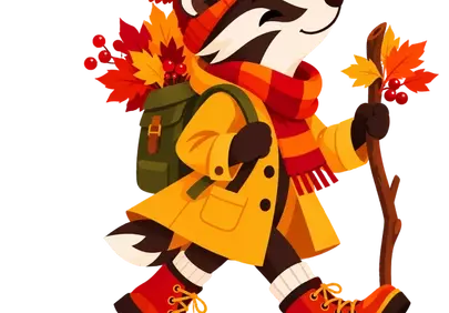 Charming Badger Hiker: Autumn Adventure Illustration